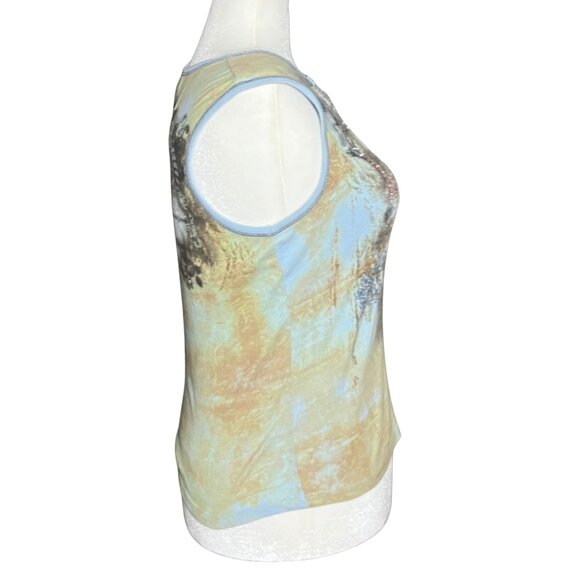 Vintage Y2K Blue Tan Rhinestone Graphic Tank 100% Cotton. Large. Western Artsy - Picture 5 of 11